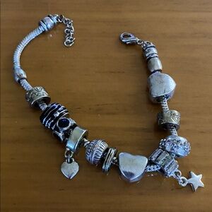 Charm Bracelet with Hearts & Star Charms | 7.5” + Extension